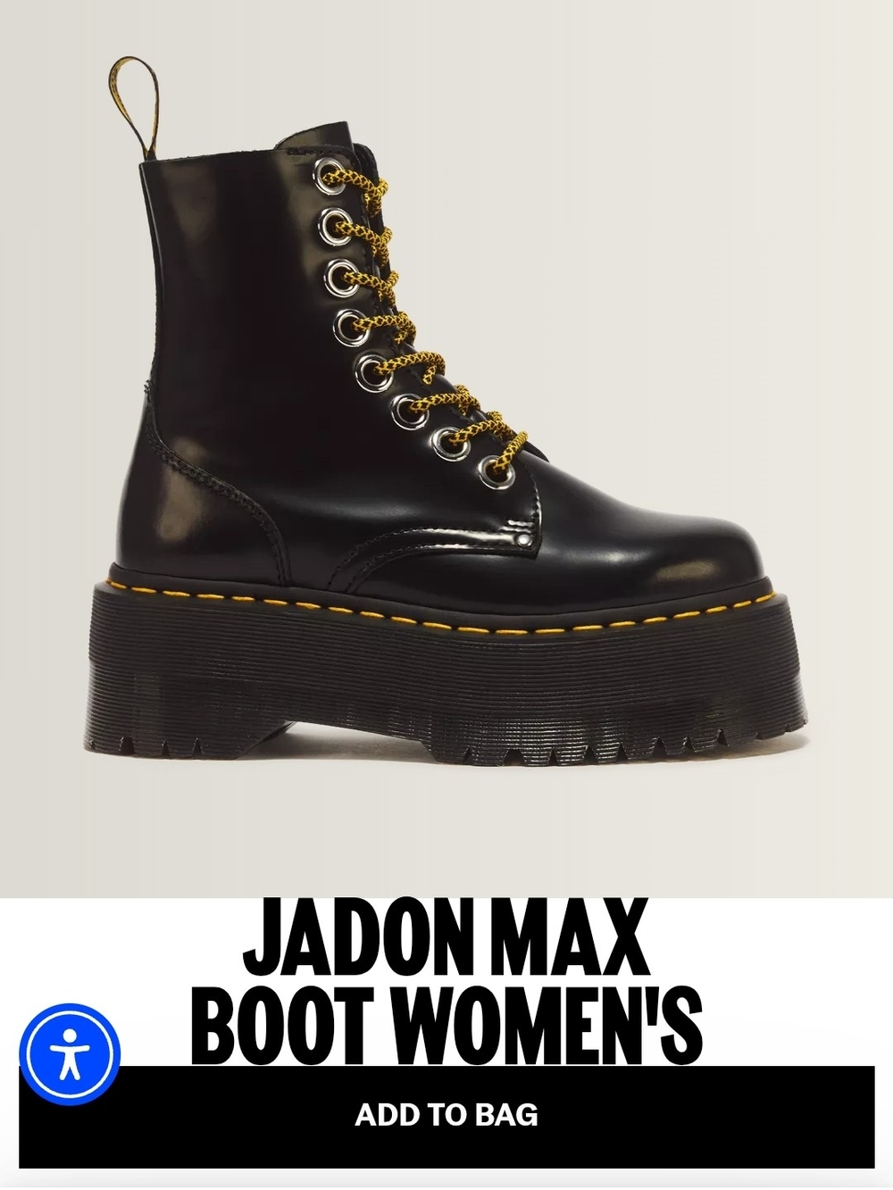 Dr. Martens Black Platform Jadon Max Lace-Up Boots with Yellow Stitching NWB
